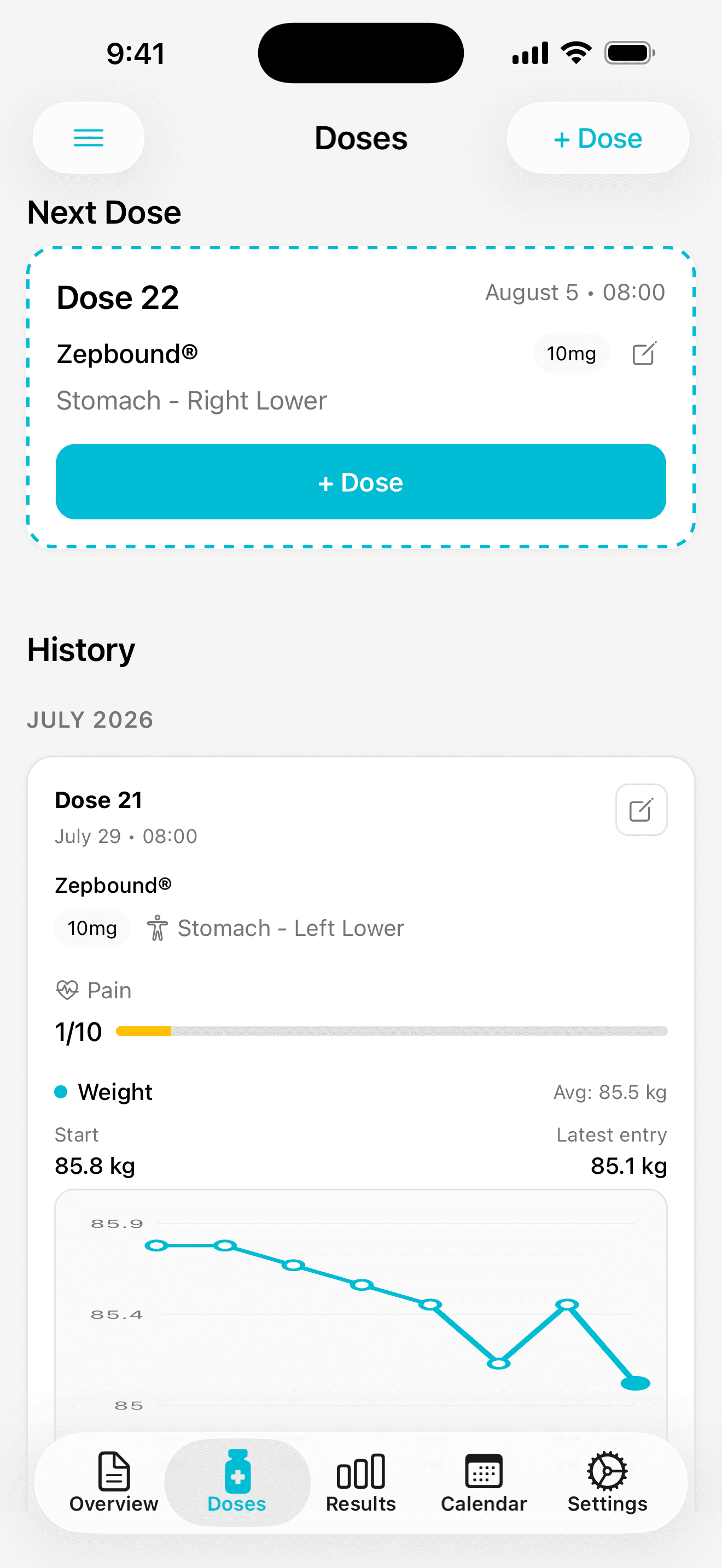 Dailivity app screen: Your dose day is never left uncertain.