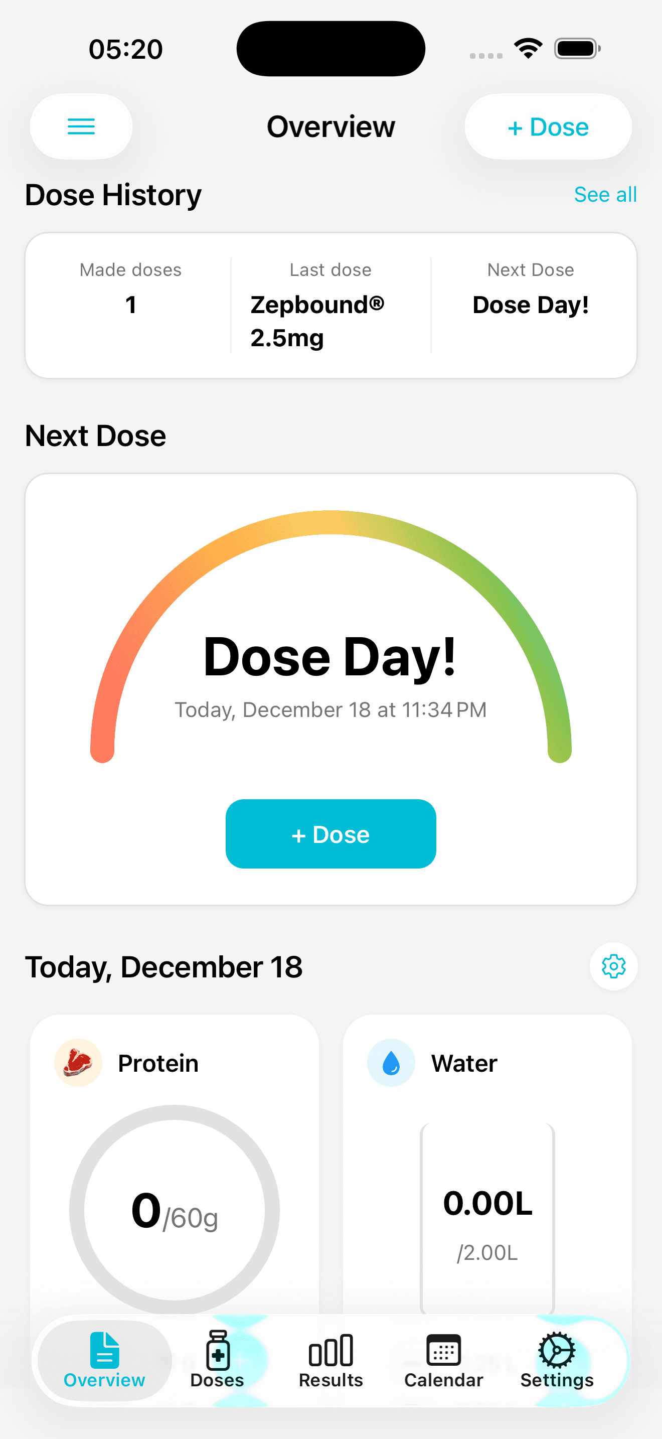 Dailivity app dashboard showing medication tracking