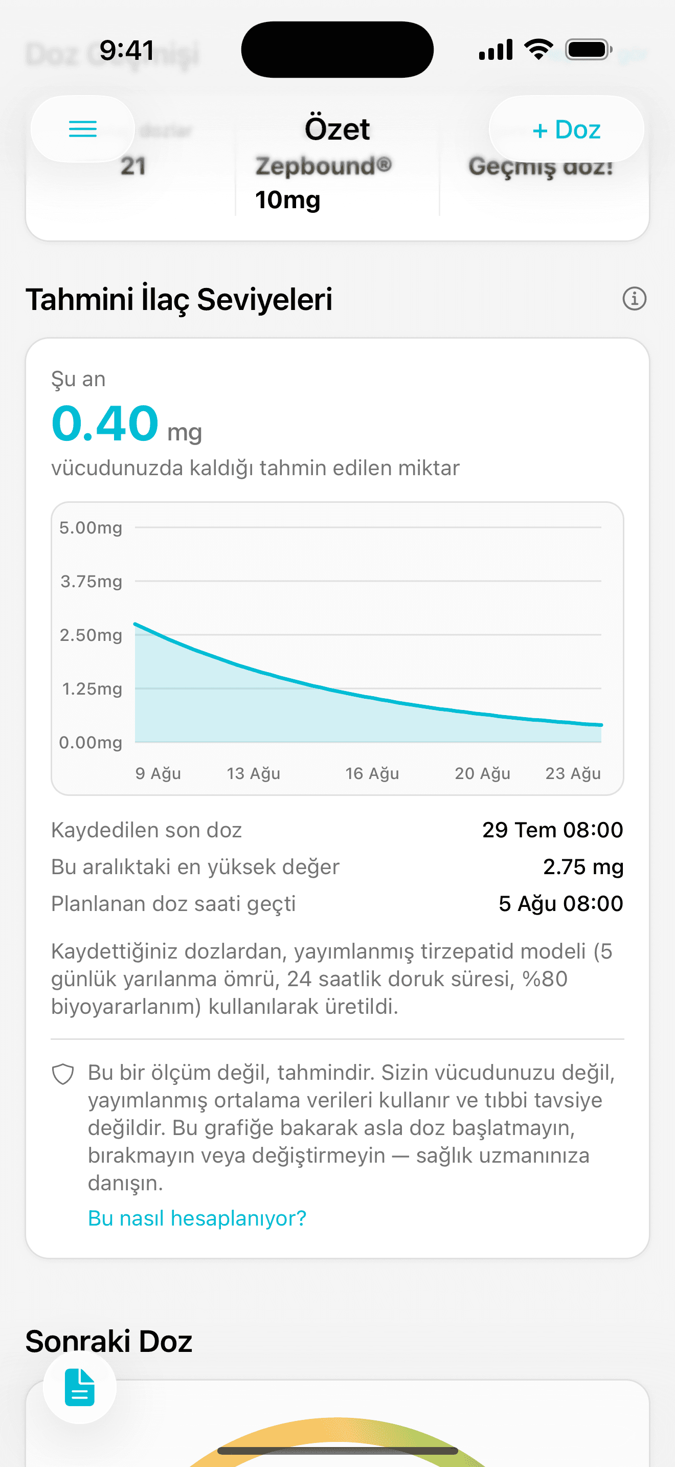 Dailivity uygulama ekranı: Doz kayıtlarınızdaki değişimi, daha net bir görünümde izleyin.